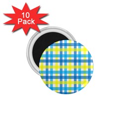 Gingham Plaid Yellow Aqua Blue 1 75  Magnets (10 Pack)  by Simbadda