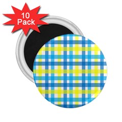 Gingham Plaid Yellow Aqua Blue 2 25  Magnets (10 Pack)  by Simbadda