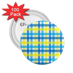 Gingham Plaid Yellow Aqua Blue 2 25  Buttons (100 Pack)  by Simbadda