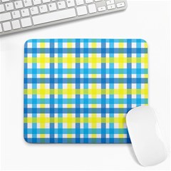 Gingham Plaid Yellow Aqua Blue Large Mousepads by Simbadda