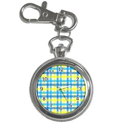 Gingham Plaid Yellow Aqua Blue Key Chain Watches by Simbadda