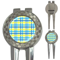 Gingham Plaid Yellow Aqua Blue 3-in-1 Golf Divots by Simbadda