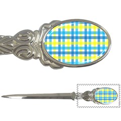 Gingham Plaid Yellow Aqua Blue Letter Openers by Simbadda