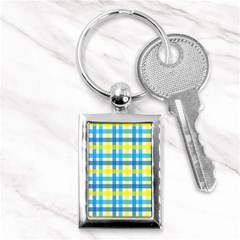 Gingham Plaid Yellow Aqua Blue Key Chains (rectangle)  by Simbadda