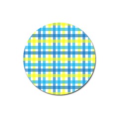 Gingham Plaid Yellow Aqua Blue Magnet 3  (round) by Simbadda