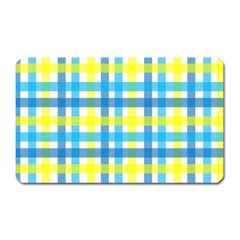 Gingham Plaid Yellow Aqua Blue Magnet (rectangular) by Simbadda