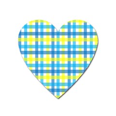 Gingham Plaid Yellow Aqua Blue Heart Magnet by Simbadda