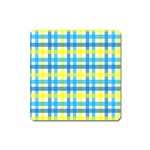 Gingham Plaid Yellow Aqua Blue Square Magnet Front