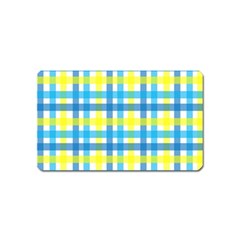 Gingham Plaid Yellow Aqua Blue Magnet (name Card) by Simbadda