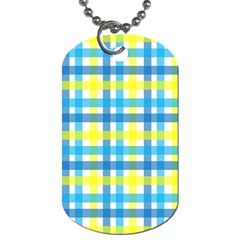 Gingham Plaid Yellow Aqua Blue Dog Tag (one Side) by Simbadda