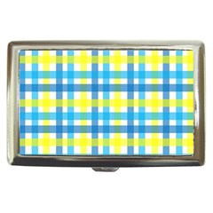 Gingham Plaid Yellow Aqua Blue Cigarette Money Cases by Simbadda