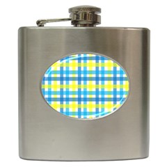 Gingham Plaid Yellow Aqua Blue Hip Flask (6 Oz) by Simbadda