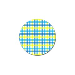 Gingham Plaid Yellow Aqua Blue Golf Ball Marker by Simbadda