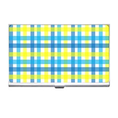 Gingham Plaid Yellow Aqua Blue Business Card Holders by Simbadda