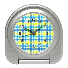 Gingham Plaid Yellow Aqua Blue Travel Alarm Clocks by Simbadda