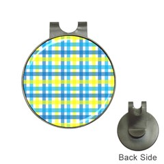 Gingham Plaid Yellow Aqua Blue Hat Clips With Golf Markers by Simbadda