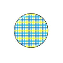 Gingham Plaid Yellow Aqua Blue Hat Clip Ball Marker by Simbadda