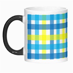 Gingham Plaid Yellow Aqua Blue Morph Mugs by Simbadda