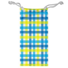 Gingham Plaid Yellow Aqua Blue Jewelry Bag by Simbadda