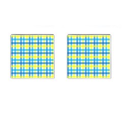 Gingham Plaid Yellow Aqua Blue Cufflinks (square) by Simbadda