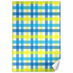 Gingham Plaid Yellow Aqua Blue Canvas 12  X 18   by Simbadda