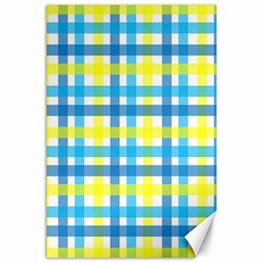 Gingham Plaid Yellow Aqua Blue Canvas 24  X 36  by Simbadda