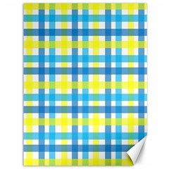 Gingham Plaid Yellow Aqua Blue Canvas 36  X 48   by Simbadda