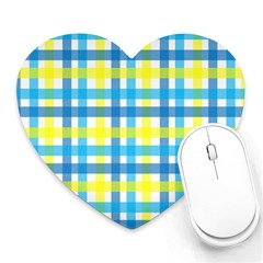 Gingham Plaid Yellow Aqua Blue Heart Mousepads by Simbadda