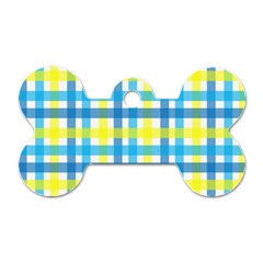 Gingham Plaid Yellow Aqua Blue Dog Tag Bone (one Side) by Simbadda