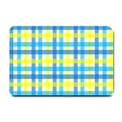 Gingham Plaid Yellow Aqua Blue Small Doormat  by Simbadda