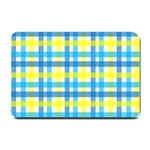 Gingham Plaid Yellow Aqua Blue Small Doormat  24 x16  Door Mat