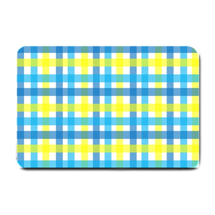 Gingham Plaid Yellow Aqua Blue Small Doormat 