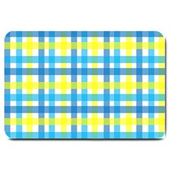 Gingham Plaid Yellow Aqua Blue Large Doormat  by Simbadda