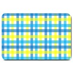 Gingham Plaid Yellow Aqua Blue Large Doormat  30 x20  Door Mat