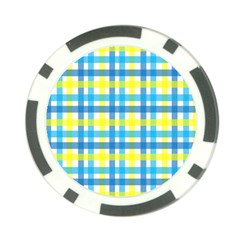 Gingham Plaid Yellow Aqua Blue Poker Chip Card Guard by Simbadda