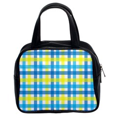 Gingham Plaid Yellow Aqua Blue Classic Handbags (2 Sides) by Simbadda