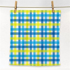 Gingham Plaid Yellow Aqua Blue Face Towel by Simbadda