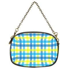 Gingham Plaid Yellow Aqua Blue Chain Purses (one Side)  by Simbadda