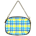 Gingham Plaid Yellow Aqua Blue Chain Purses (One Side)  Front