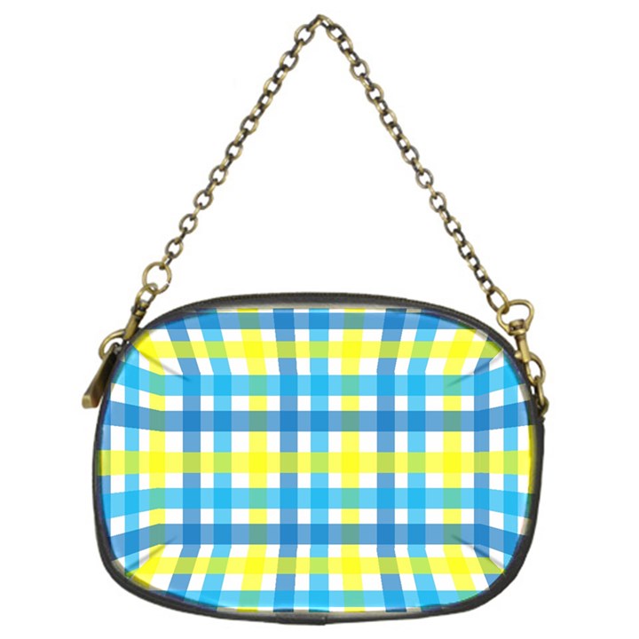 Gingham Plaid Yellow Aqua Blue Chain Purses (One Side) 