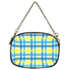 Gingham Plaid Yellow Aqua Blue Chain Purses (two Sides)  by Simbadda