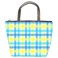 Gingham Plaid Yellow Aqua Blue Bucket Bags by Simbadda