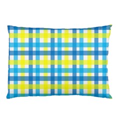 Gingham Plaid Yellow Aqua Blue Pillow Case by Simbadda