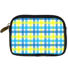 Gingham Plaid Yellow Aqua Blue Digital Camera Cases by Simbadda