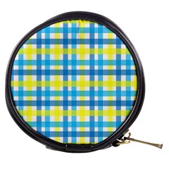 Gingham Plaid Yellow Aqua Blue Mini Makeup Bags by Simbadda