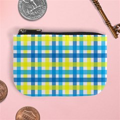 Gingham Plaid Yellow Aqua Blue Mini Coin Purses by Simbadda