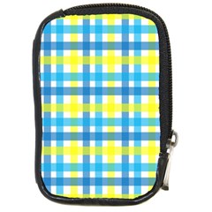 Gingham Plaid Yellow Aqua Blue Compact Camera Cases by Simbadda