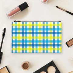 Gingham Plaid Yellow Aqua Blue Cosmetic Bag (medium)  by Simbadda