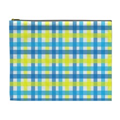 Gingham Plaid Yellow Aqua Blue Cosmetic Bag (xl)