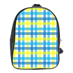 Gingham Plaid Yellow Aqua Blue School Bags(large)  by Simbadda